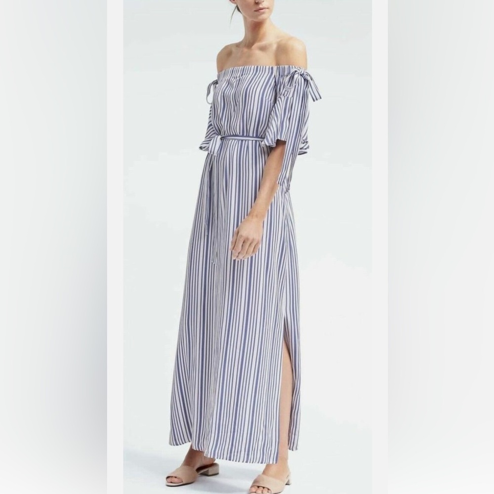 Banana Republic Striped Off-Shoulder Maxi Dress
